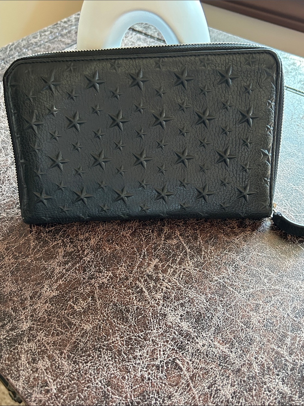 Jimmy Choo Black Star-Embossed Zip Wallet